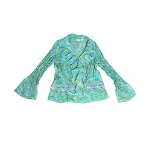 Cato Y2K Boho Paisley Lace Flared Sleeved Button Up Shirt Size 6 Coquette 90s